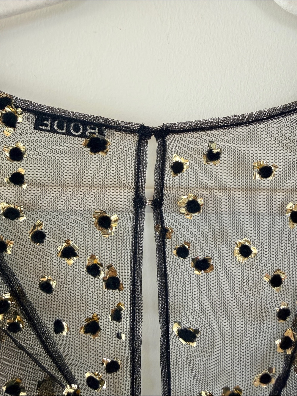 BODE Sheer Fête Top Mesh Gold Foil Appliqué Blouse Black Size 10 - Picture 7 of 12
